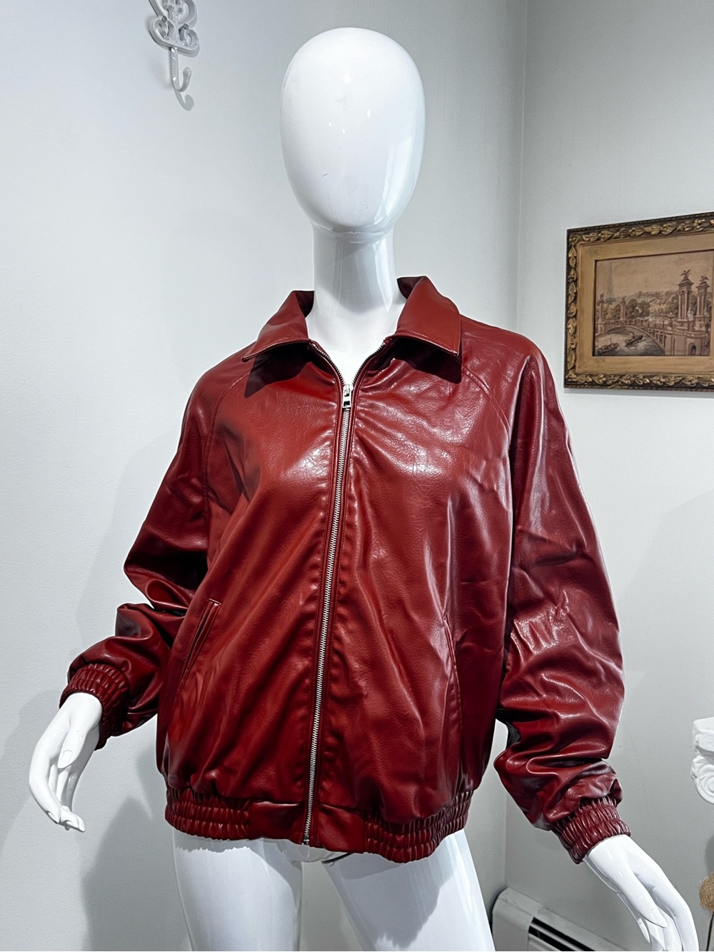Zara Women's Deep Red Faux Leather Zip Jacket